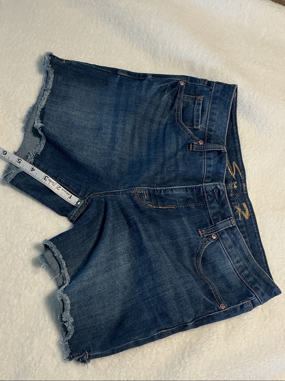 Seven7 Dark Indigo Frayed Hem Denim Shorts